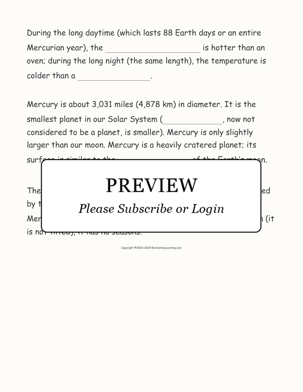 Mercury Cloze Activity interactive worksheet page 2