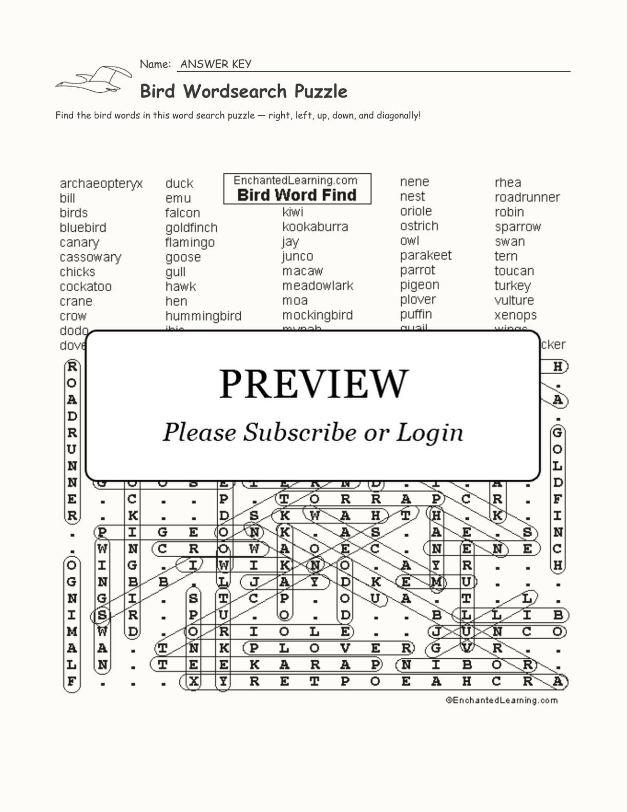 Oriole Printout - Enchanted Learning