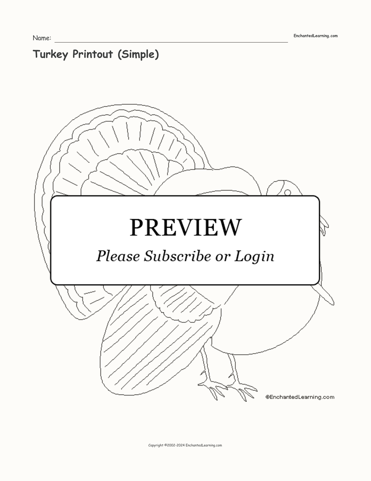 Turkey Printout (Simple) interactive worksheet page 1