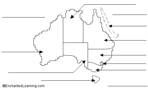 Blank Map Of Australia With State Borders Label Australia Printout - Enchantedlearning.com