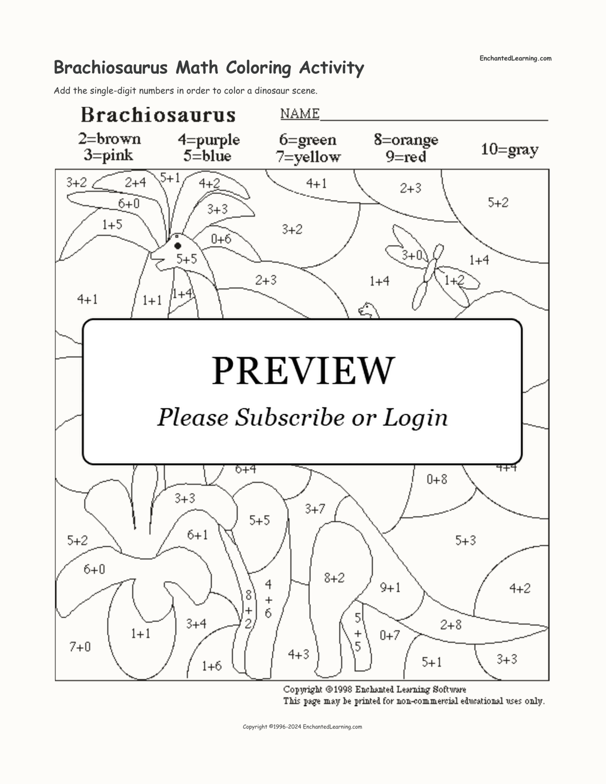 Brachiosaurus Math Coloring Activity interactive worksheet page 1