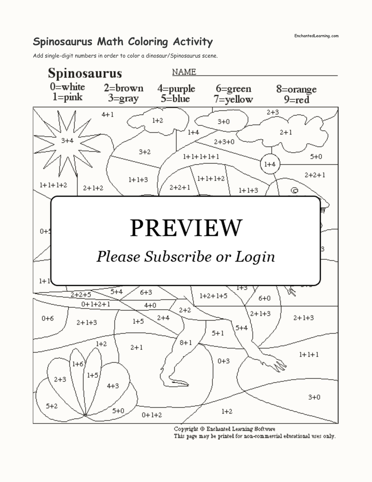 Spinosaurus Math Coloring Activity interactive worksheet page 1