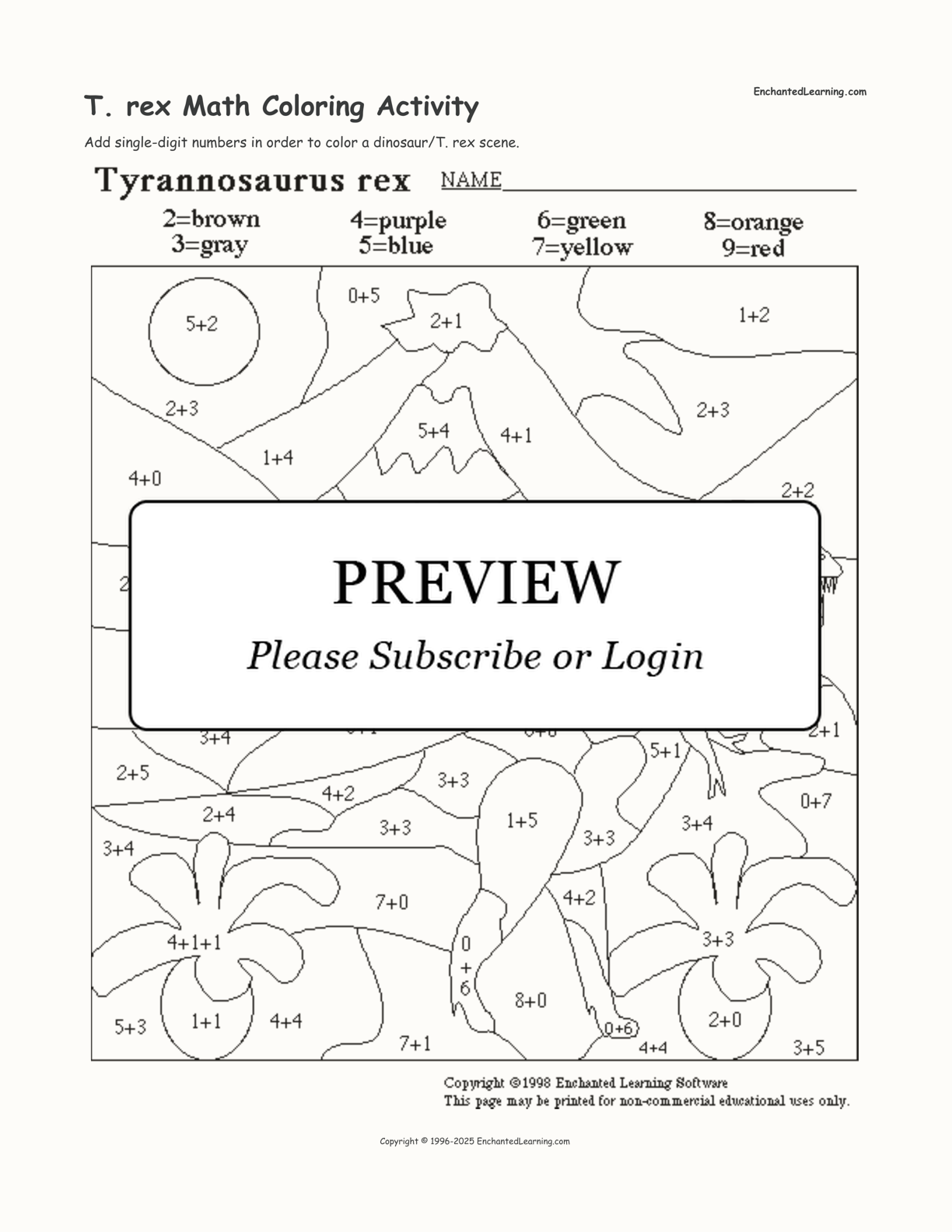 T. rex Math Coloring Activity interactive worksheet page 1