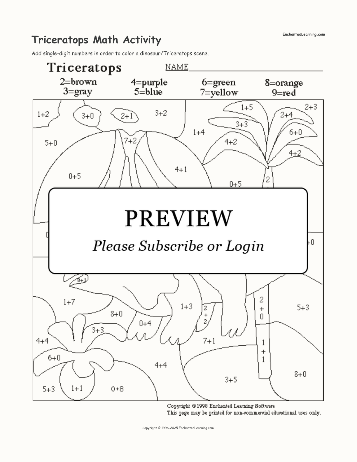 Triceratops Math Activity interactive worksheet page 1