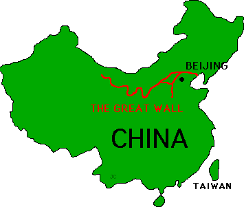 great wall of china on world map