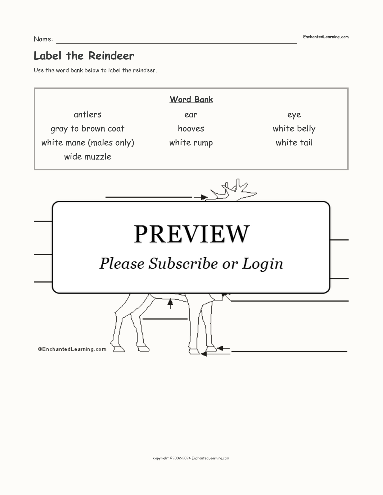 Label the Reindeer interactive worksheet page 1
