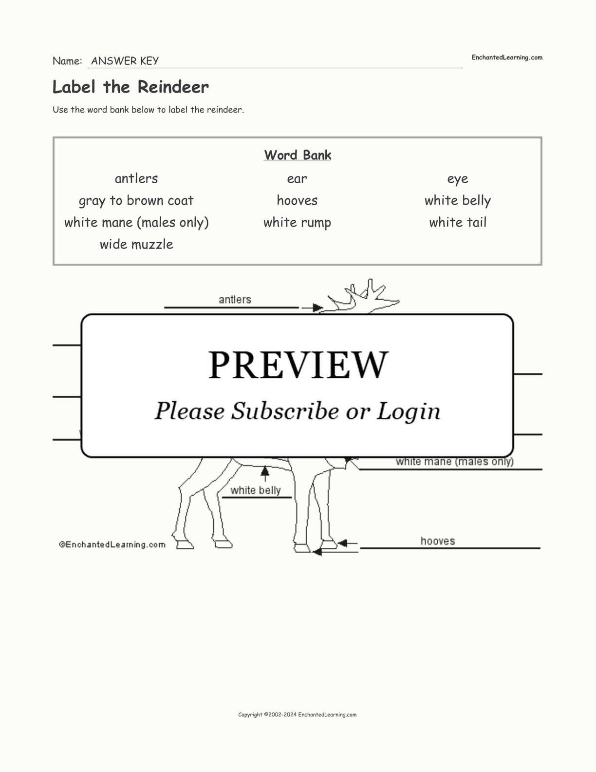 Label the Reindeer interactive worksheet page 2