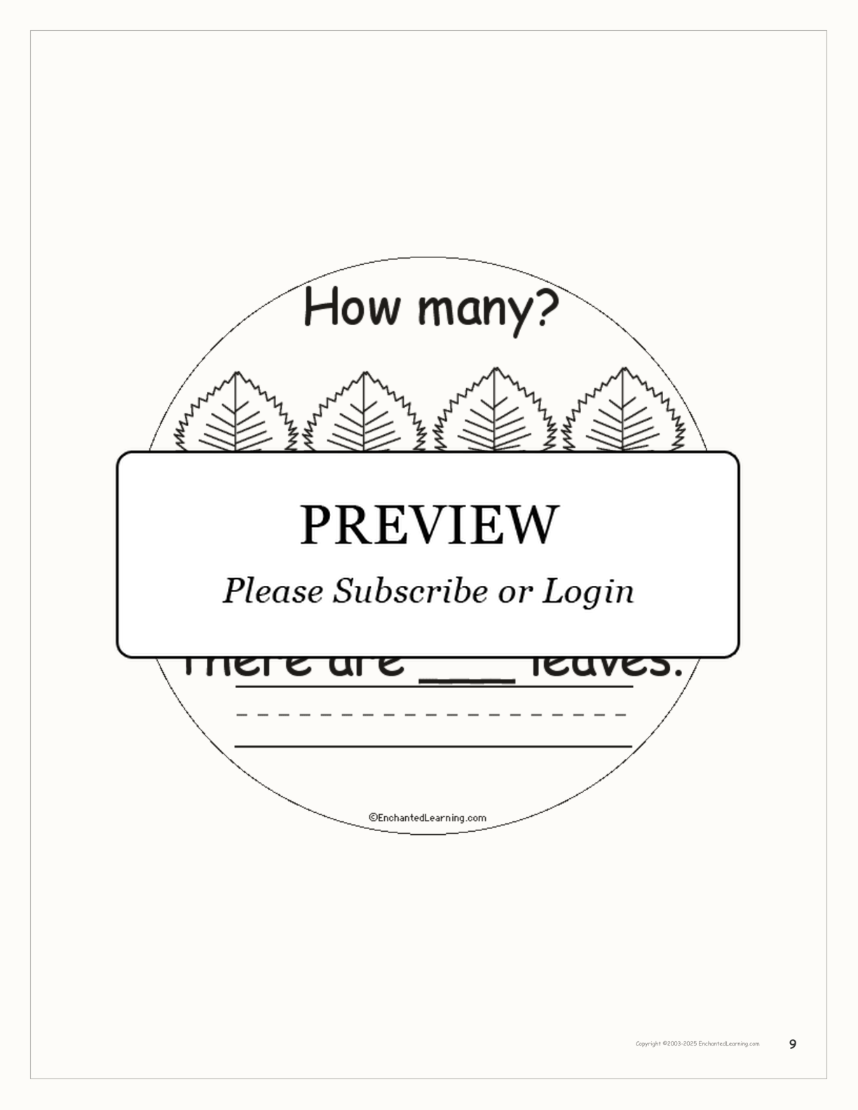 How Many Leaves? interactive printout page 9