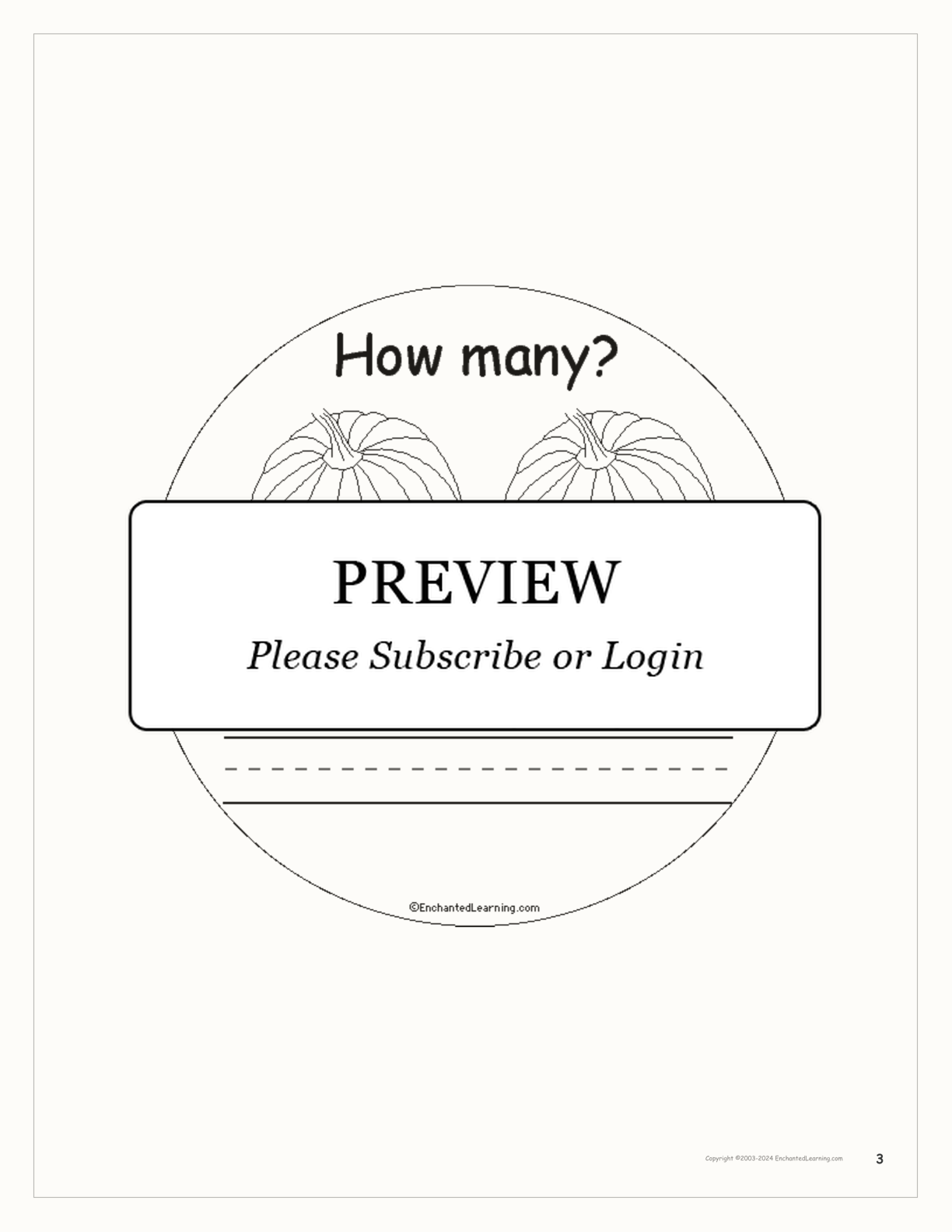 How Many Pumpkins? interactive printout page 3