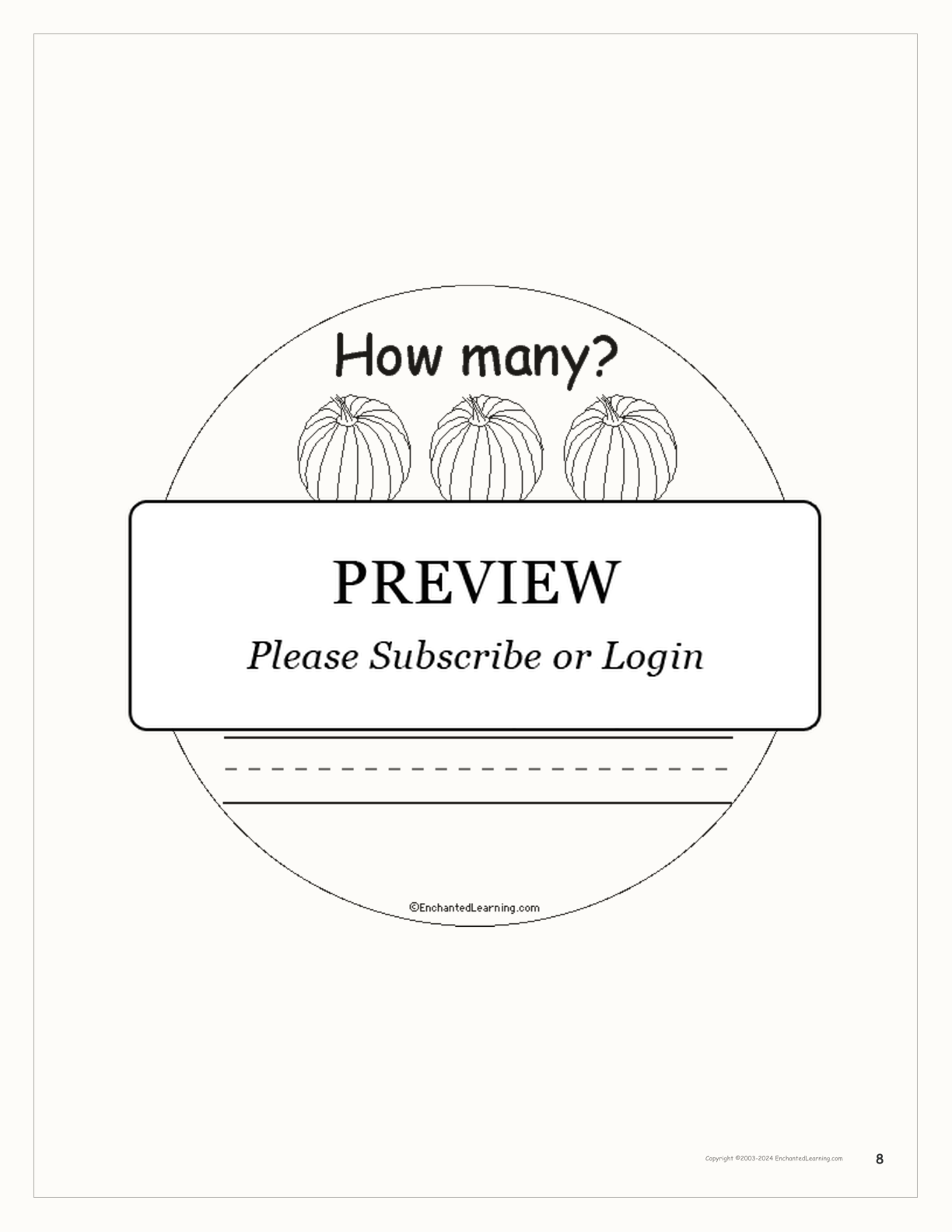 How Many Pumpkins? interactive printout page 8