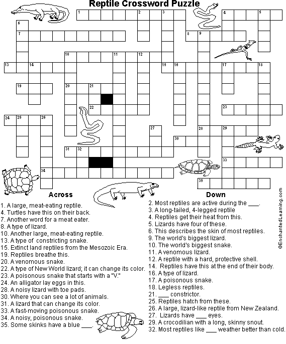 Reptile Crossword Puzzle Printout EnchantedLearning com