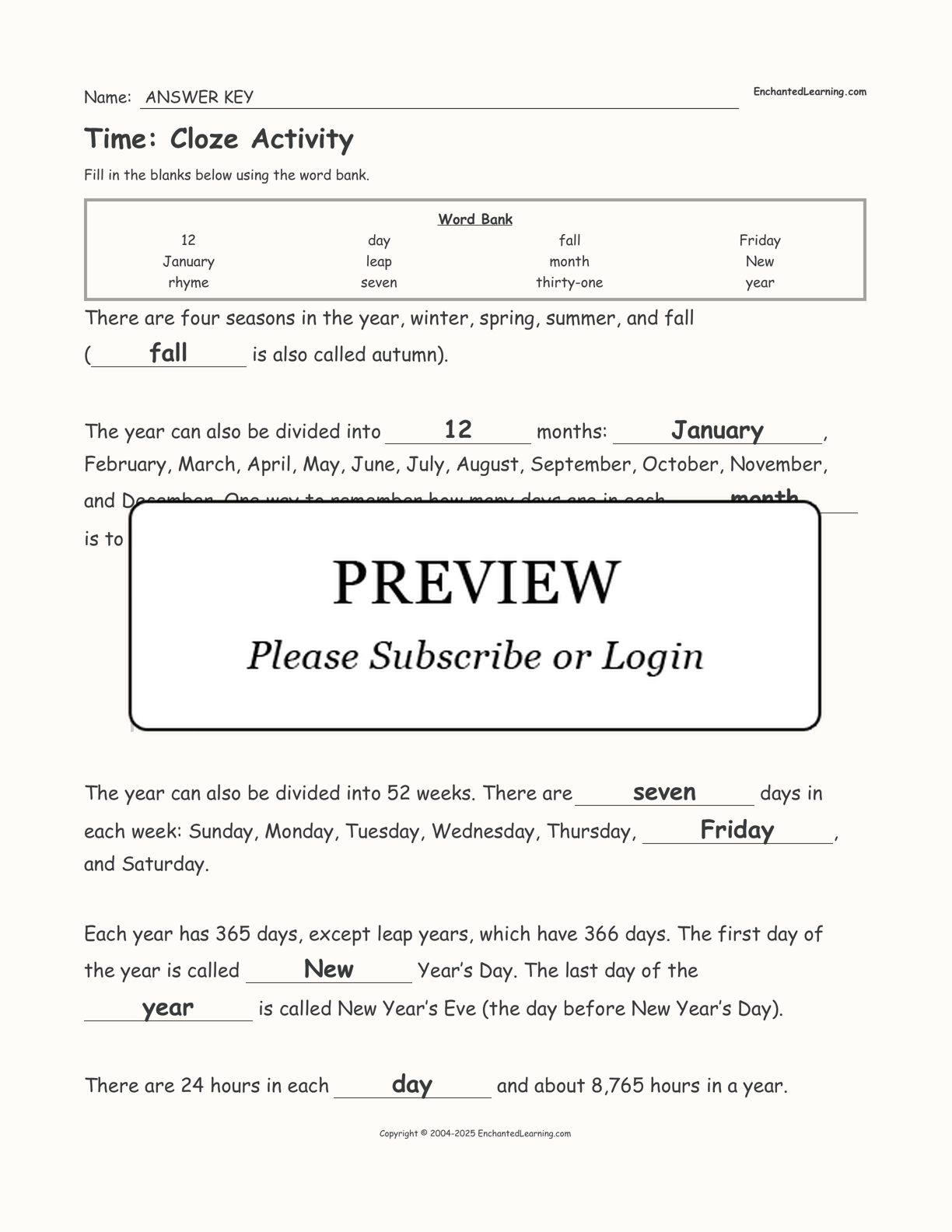 Time: Cloze Activity interactive worksheet page 2