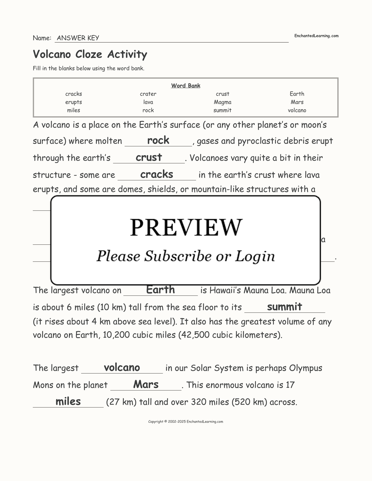 Volcano Cloze Activity interactive worksheet page 2