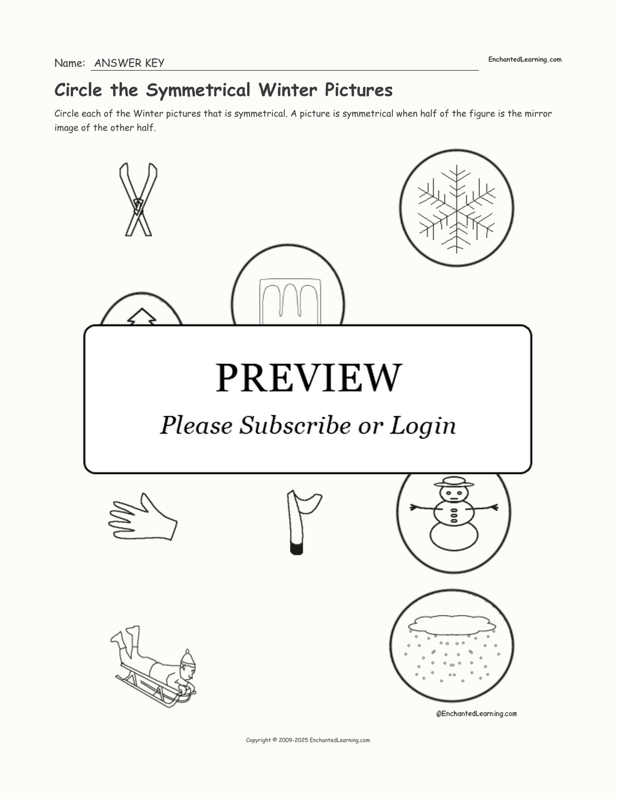 Circle the Symmetrical Winter Pictures interactive worksheet page 2