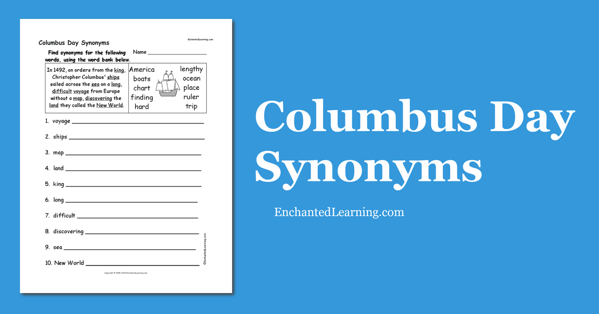 Columbus Day Synonyms Enchanted Learning