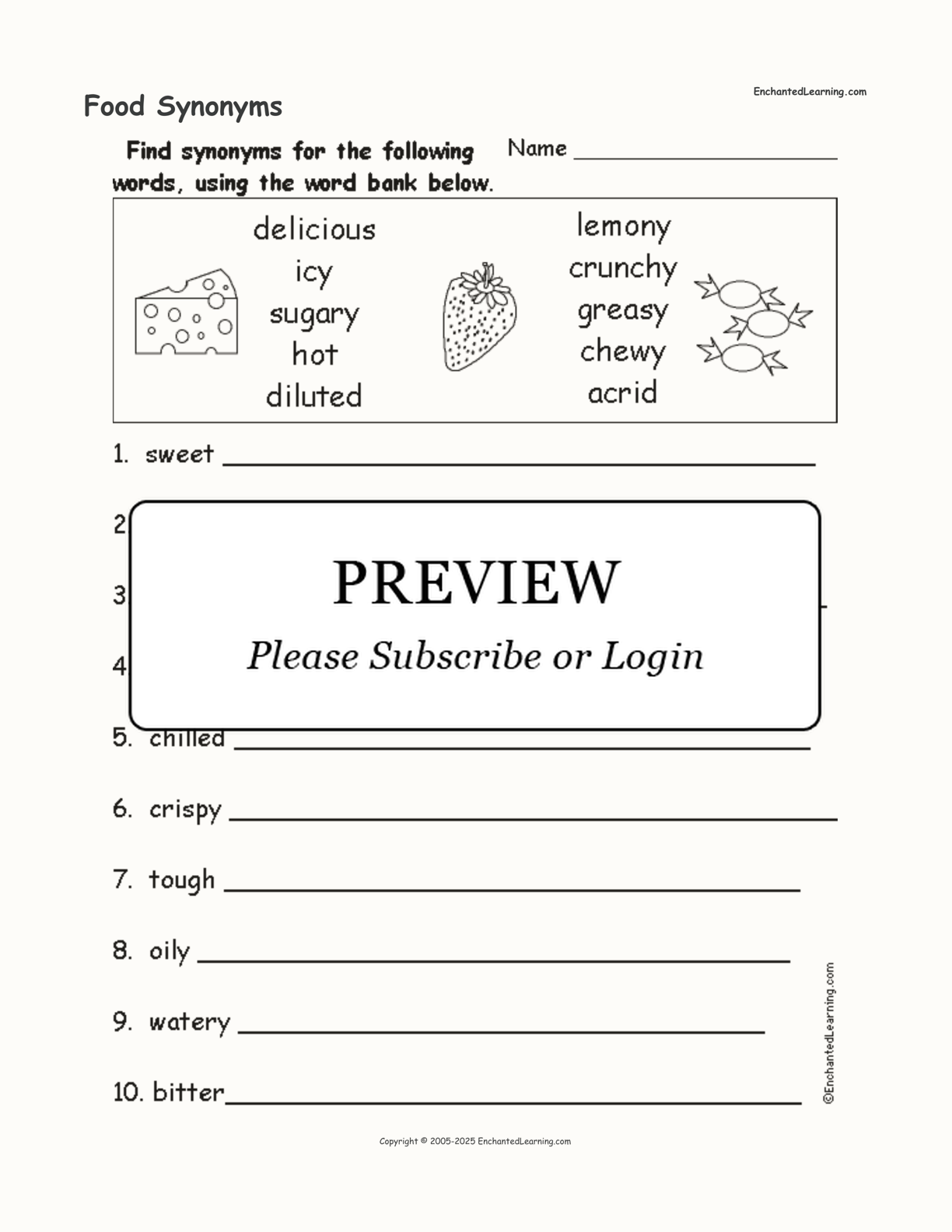 Food Synonyms interactive worksheet page 1