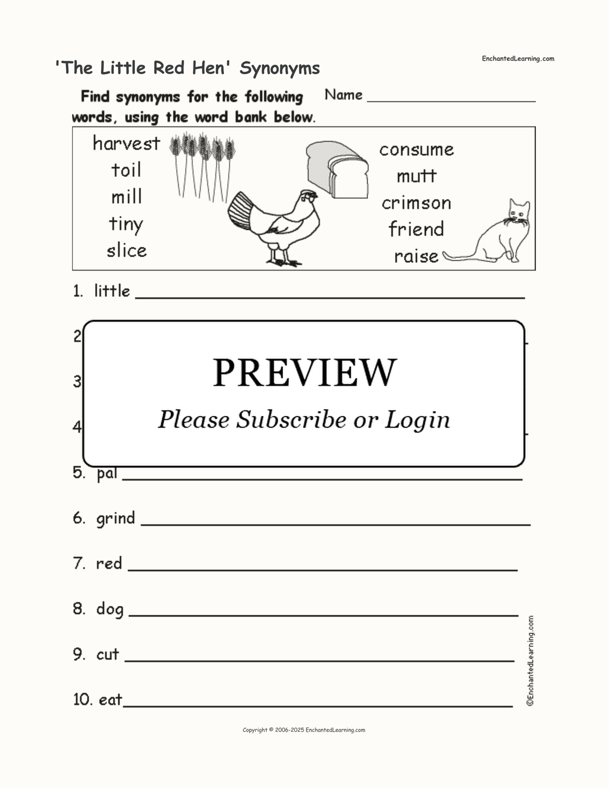 'The Little Red Hen' Synonyms interactive worksheet page 1