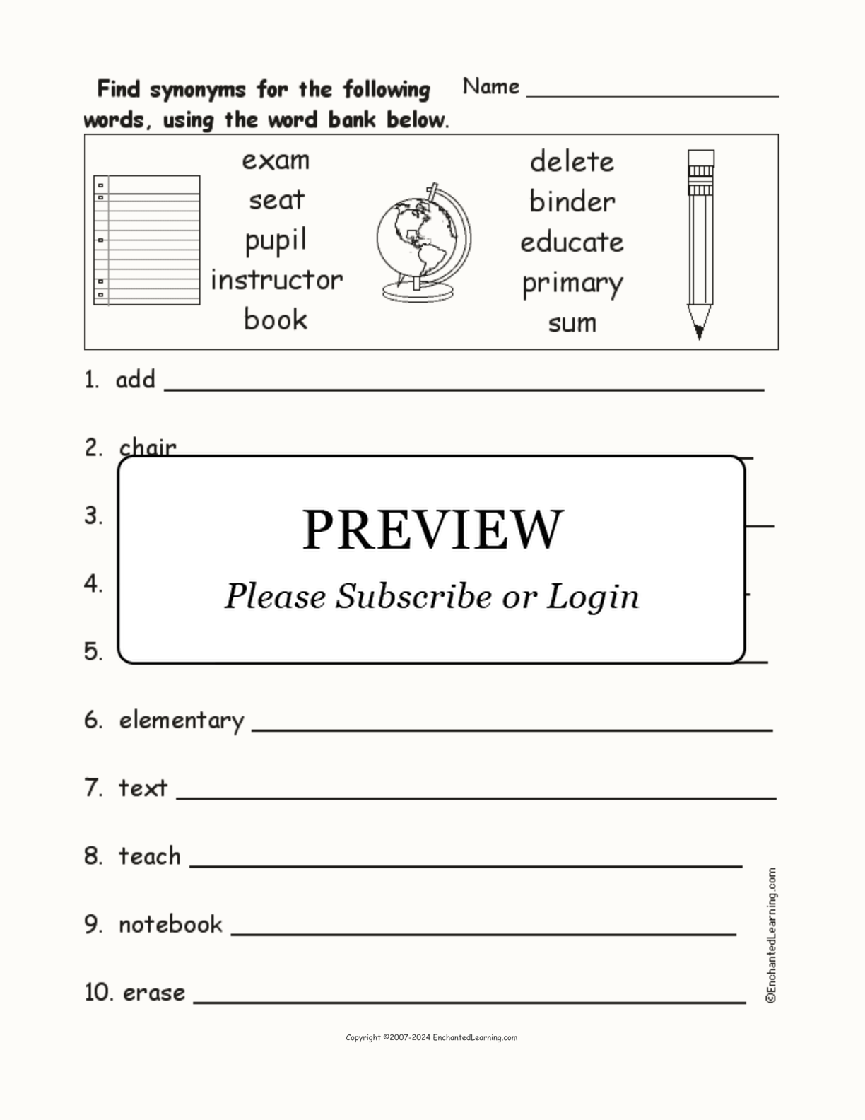 School Synonyms interactive worksheet page 1