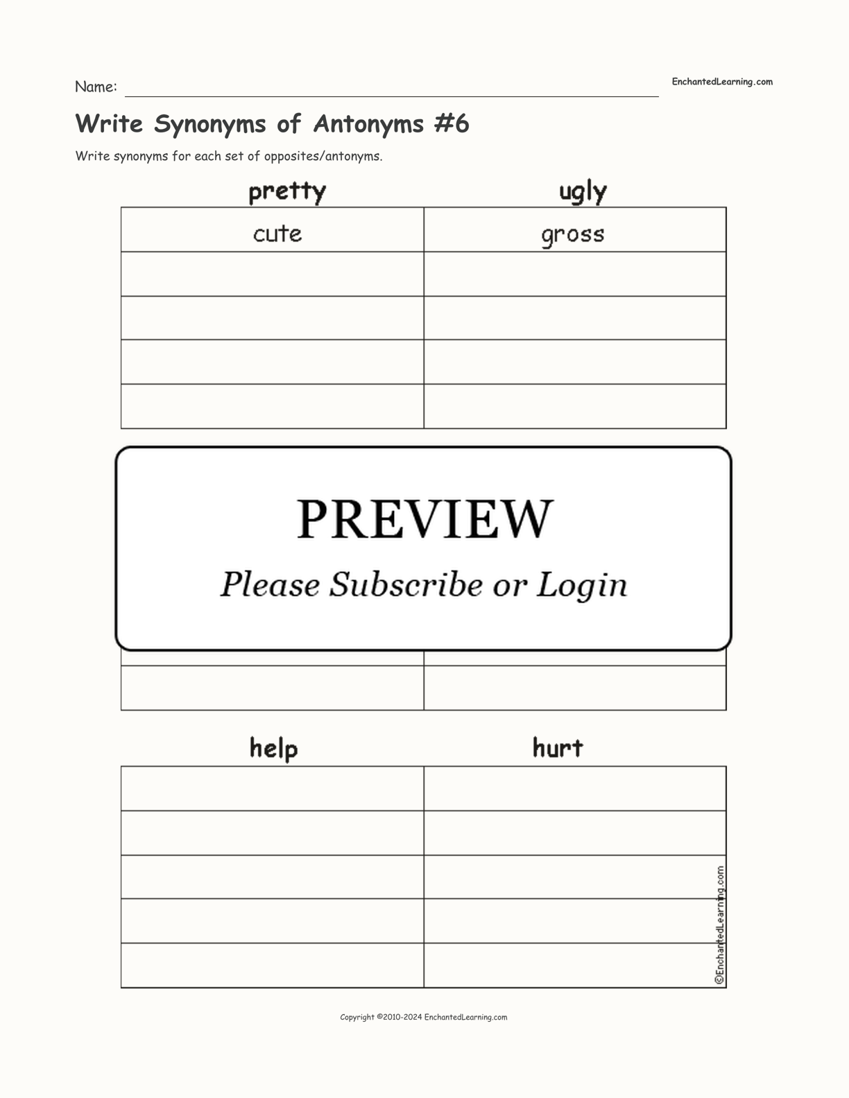 Write Synonyms of Antonyms #6 interactive worksheet page 1