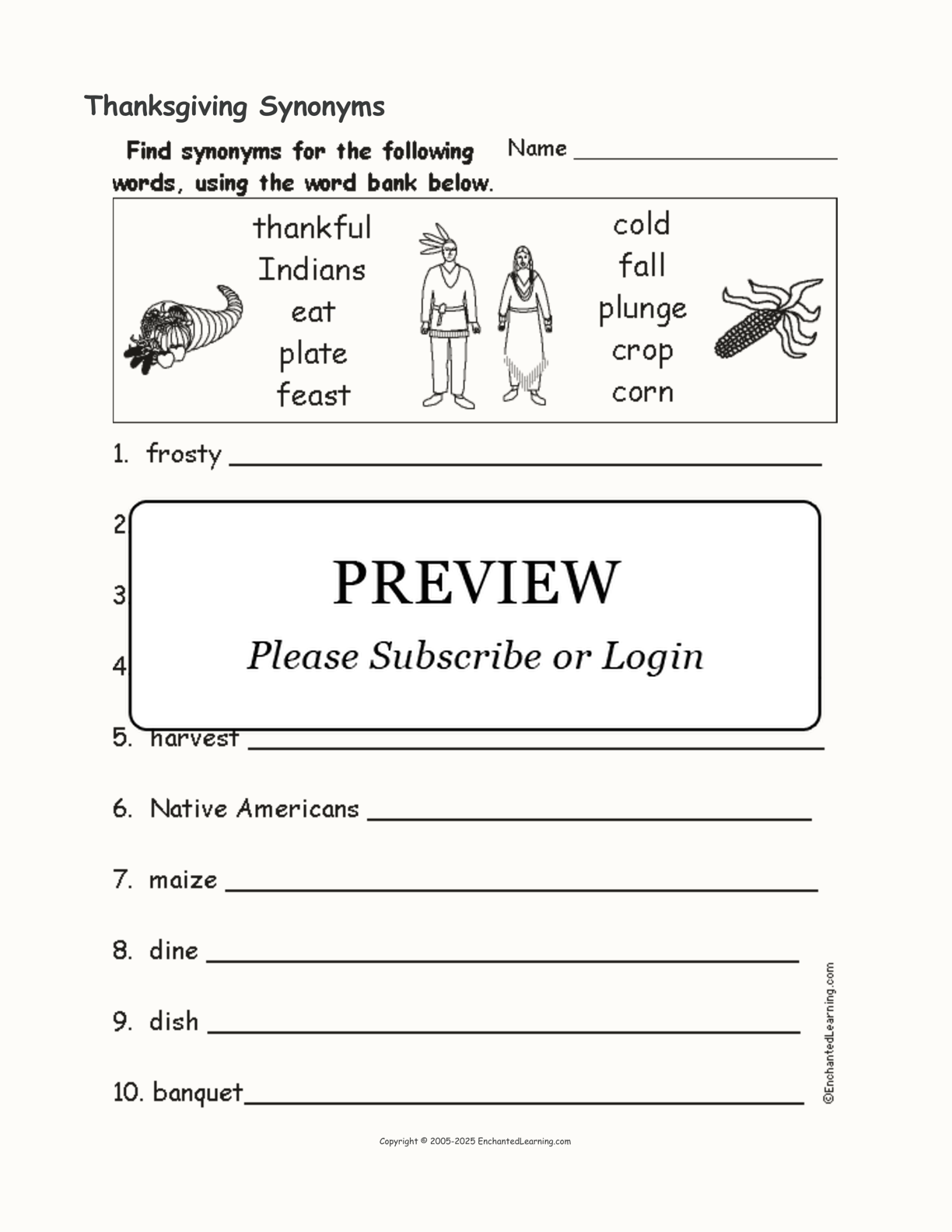 Thanksgiving Synonyms interactive worksheet page 1