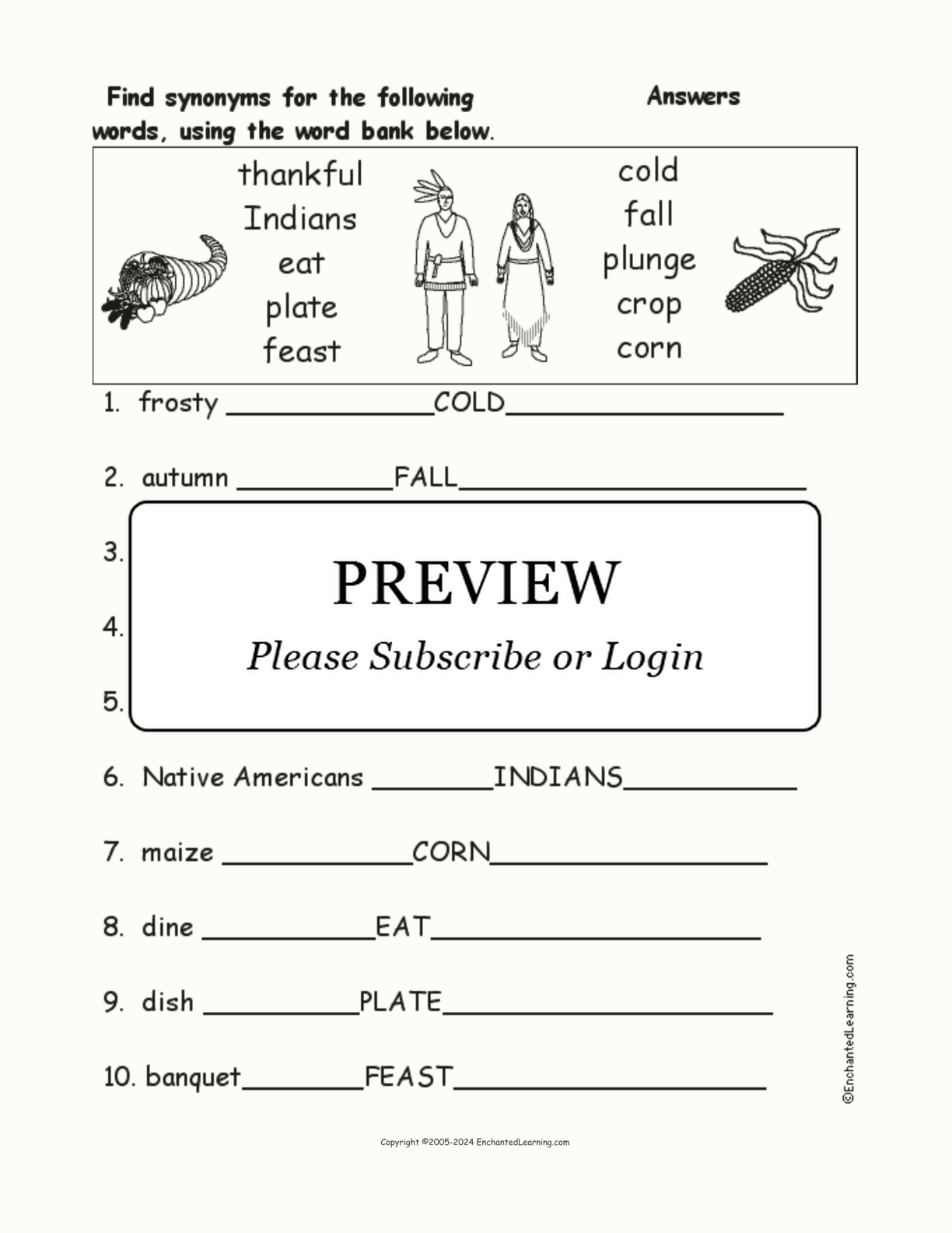 Thanksgiving Synonyms interactive worksheet page 2