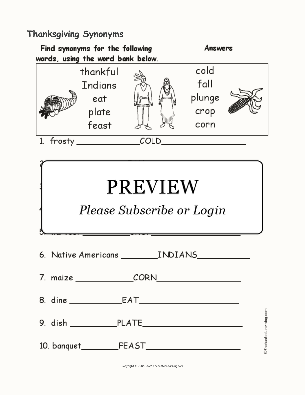 Thanksgiving Synonyms interactive worksheet page 2