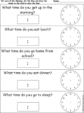 telling time daily activities worksheets enchantedlearningcom