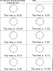 Search result: 'Telling Time - Draw the Clock Hands Worksheets'