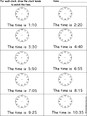 telling time draw the clock hands worksheets enchantedlearning com