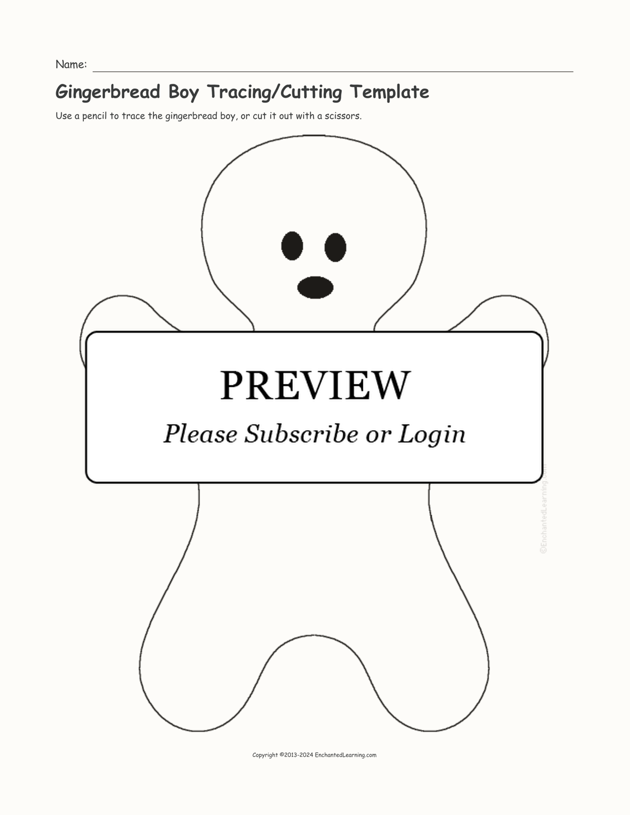 Gingerbread Boy Tracing/Cutting Template interactive printout page 1
