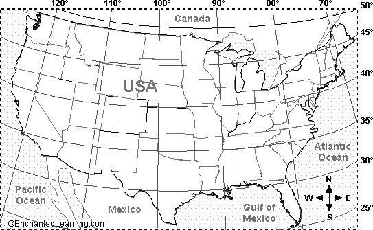 Search result: 'USA (Contiguous) Latitude and Longitude Activity Printout #1'