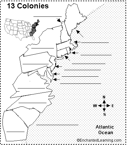 blank map of the 13 colonies Label 13 Colonies Printout Enchantedlearning Com blank map of the 13 colonies