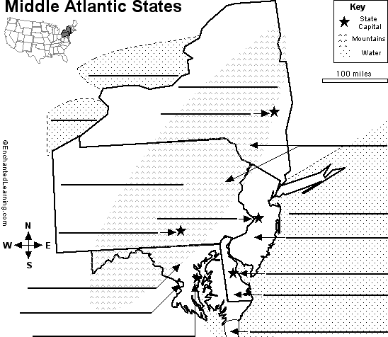 blank map of mid atlantic states Label Mid Atlantic Us States Printout Enchantedlearning Com blank map of mid atlantic states
