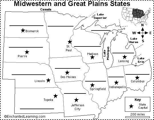 Search result: 'Label Midwestern US States Printout'