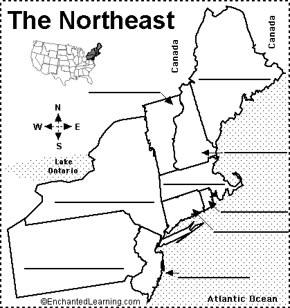 Blank Map Of Northeast Us Label Northeastern US States Printout   EnchantedLearning.com