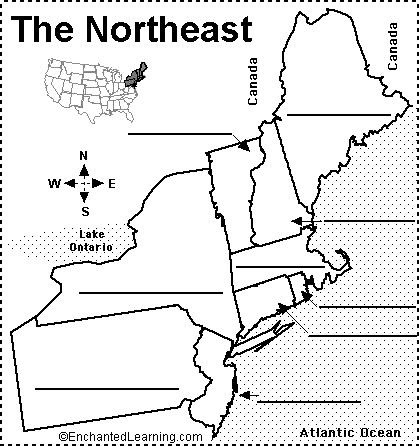 Blank Northeastern States Map Label Northeastern US States Printout   EnchantedLearning.com