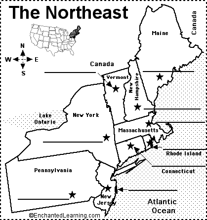 Blank Northeast Region United States Map Sketch Coloring Page   Labelnecaps.GIF