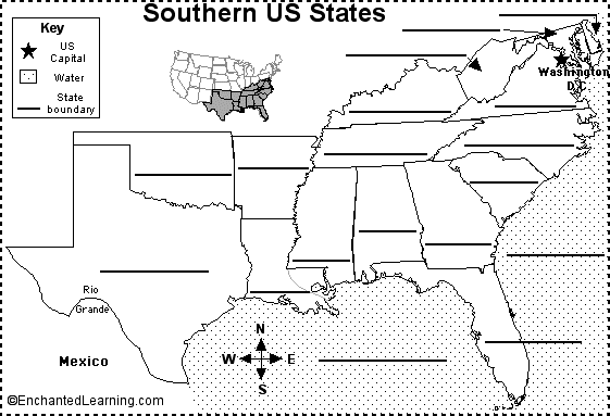 Label Southern US States Printout EnchantedLearning Com   Labelsouth.GIF