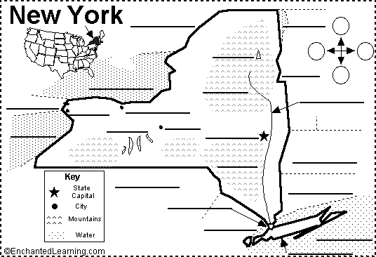 Label New York State Map Printout - EnchantedLearning.com