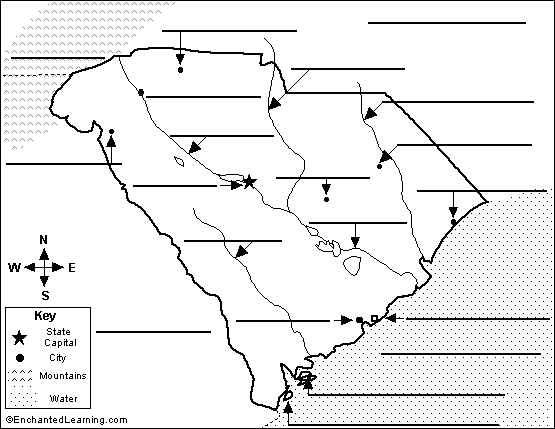 Label South Carolina Map Printout - EnchantedLearning.com