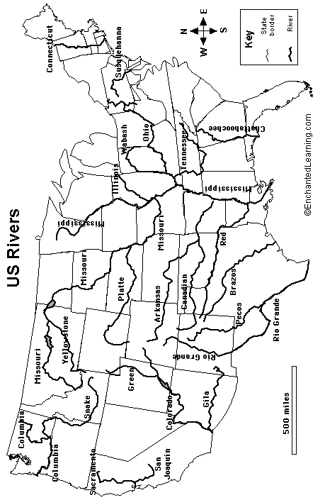 outline map US rivers