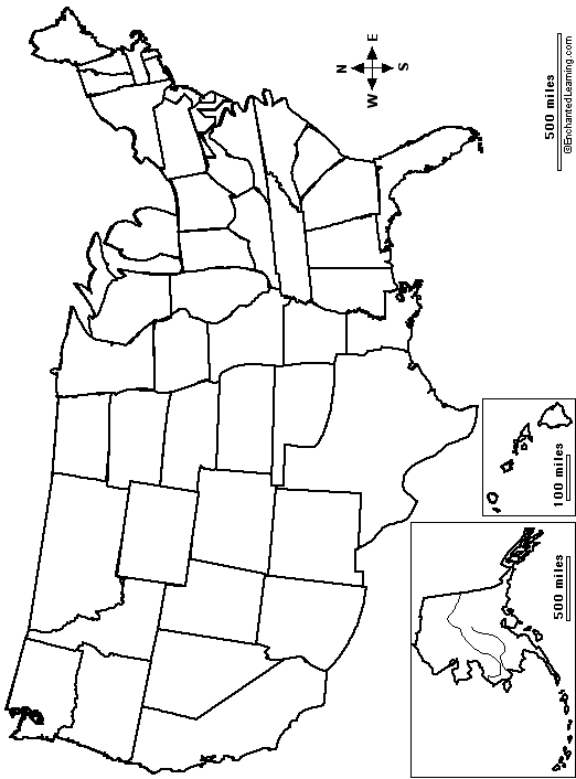 Black Line Map Of Usa Outline Map: USA with state borders   EnchantedLearning.com