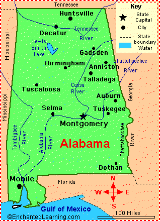 State Of Alabama Map Alabama: Facts, Map And State Symbols - Enchantedlearning.com