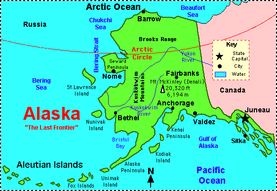 map of alaska for kids Alaska Facts Map And State Symbols Enchantedlearning Com map of alaska for kids