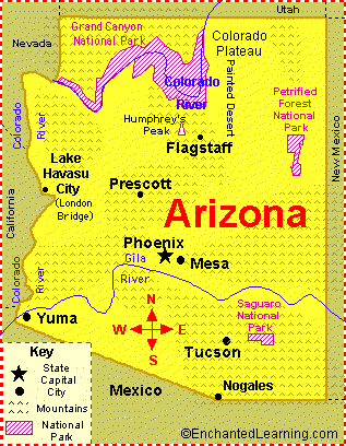 Map Of Arizona s Arizona: Facts, Map and State Symbols   EnchantedLearning.com