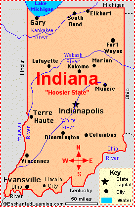 Indiana On State Map Indiana: Facts, Map And State Symbols - Enchantedlearning.com