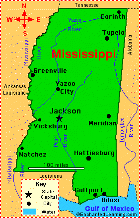 Map Of Mississippi And Surrounding States Mississippi: Facts, Map and State Symbols   EnchantedLearning.com