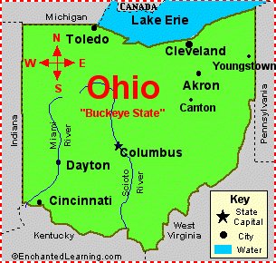 Map Of Ohio Major Cities Ohio: Facts, Map and State Symbols   EnchantedLearning.com