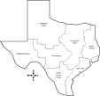 outline map, natural features of Texas