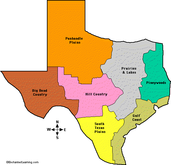 outline map, Natural Features of Texas